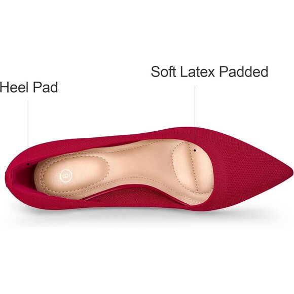 Women's Red Knitting Pumps 2 inch Kitten Heel Pointed Toe Low Heel Dress Shoes - Picture 2 of 7